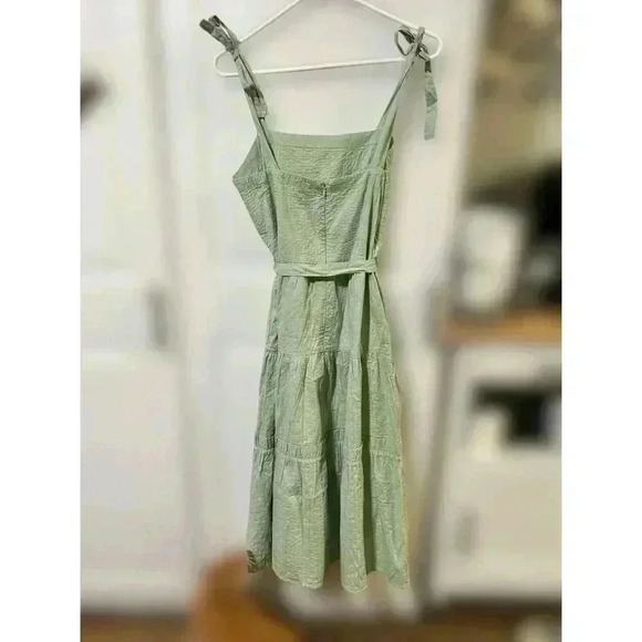 TOPSHOP Womens‎ Tie Shoulder Strap Pintuck Midi Dress In Sage Green Size 12 - Picture 3 of 11